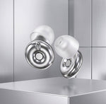 Bouchons d'oreilles QUIET Adapte argentés avec embouts en silicone transparent, design ajustable et moderne